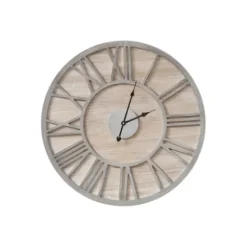 Clocks-Kirkland's Home Round Gray And Natural Wooden Wall Clock