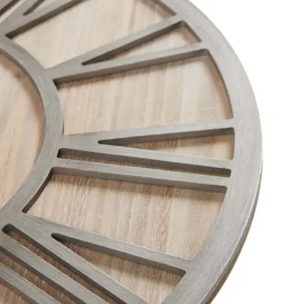 Clocks-Kirkland's Home Round Gray And Natural Wooden Wall Clock