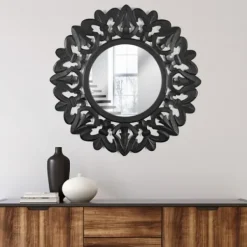 Decorative Mirrors-Kirkland's Home Round Hand Carved Mandala Medallion Mirror
