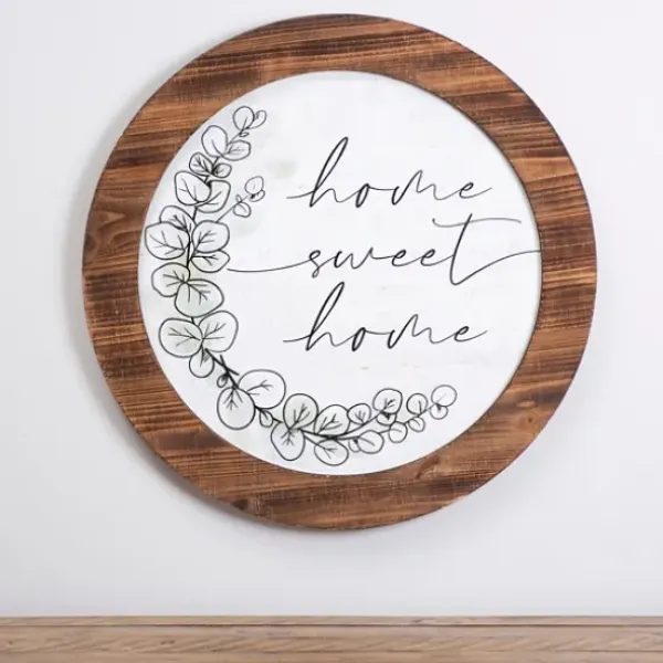 Wall Quotes & Signs-Kirkland's Home Round Home Sweet Home Greenery Wall Plaque White