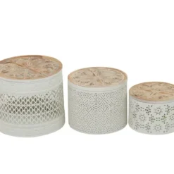 Baskets & Boxes-Kirkland's Home Round Intricate Laser Cut Boxes, Set Of 3 White