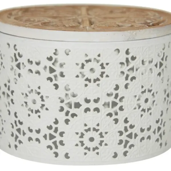 Baskets & Boxes-Kirkland's Home Round Intricate Laser Cut Boxes, Set Of 3 White