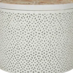 Baskets & Boxes-Kirkland's Home Round Intricate Laser Cut Boxes, Set Of 3 White