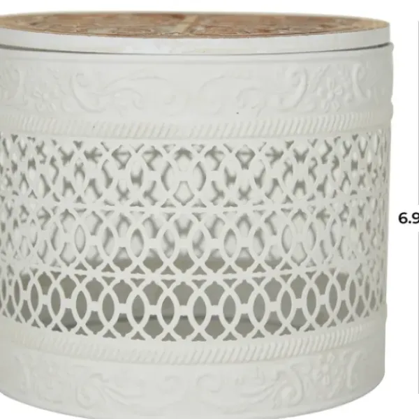 Baskets & Boxes-Kirkland's Home Round Intricate Laser Cut Boxes, Set Of 3 White