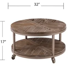 Coffee Tables-Kirkland's Home Round Kona Rolling Coffee Table Brown