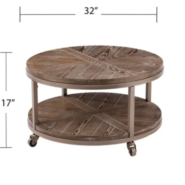 Coffee Tables-Kirkland's Home Round Kona Rolling Coffee Table Brown