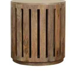 Accent & End Tables-Kirkland's Home Round Mango Wood Drum Accent Table