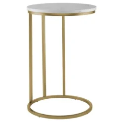 Accent & End Tables-Kirkland's Home Round Marble And Gold C-Table White