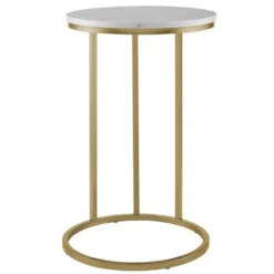Accent & End Tables-Kirkland's Home Round Marble And Gold C-Table White