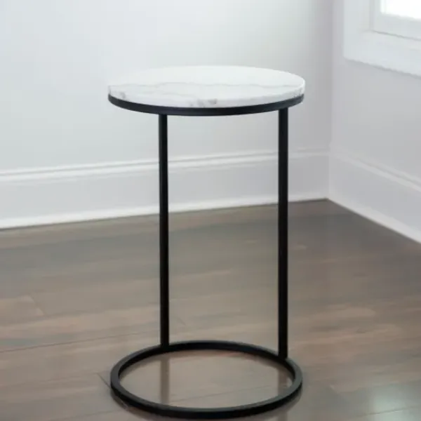 Accent & End Tables-Kirkland's Home Round Marble C-Table White