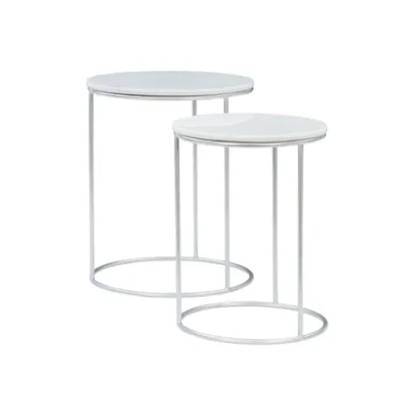 Accent & End Tables-Kirkland's Home Round Marble Nesting 2-Pc. Accent Table Set White