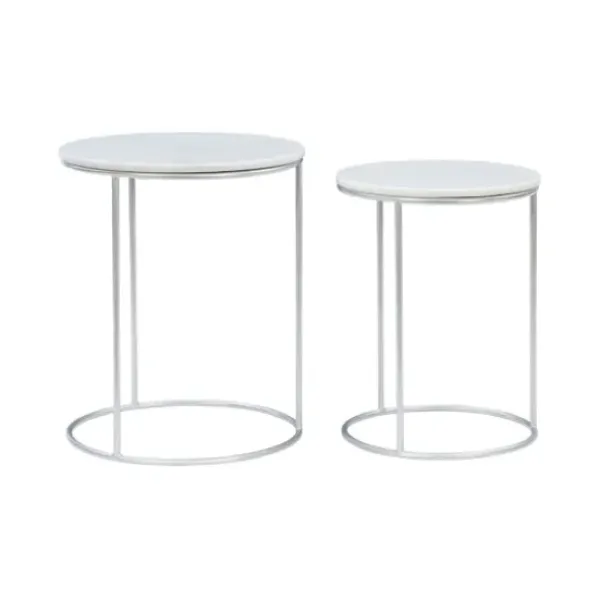 Accent & End Tables-Kirkland's Home Round Marble Nesting 2-Pc. Accent Table Set White