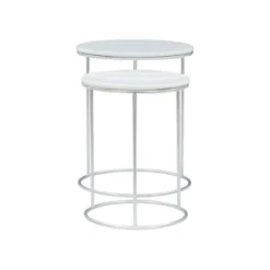 Accent & End Tables-Kirkland's Home Round Marble Nesting 2-Pc. Accent Table Set White