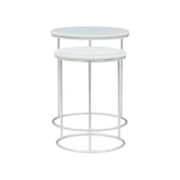 Accent & End Tables-Kirkland's Home Round Marble Nesting 2-Pc. Accent Table Set White
