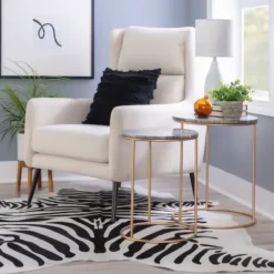 Accent & End Tables-Kirkland's Home Round Marble Nesting 2-Pc. Accent Table Set Gray