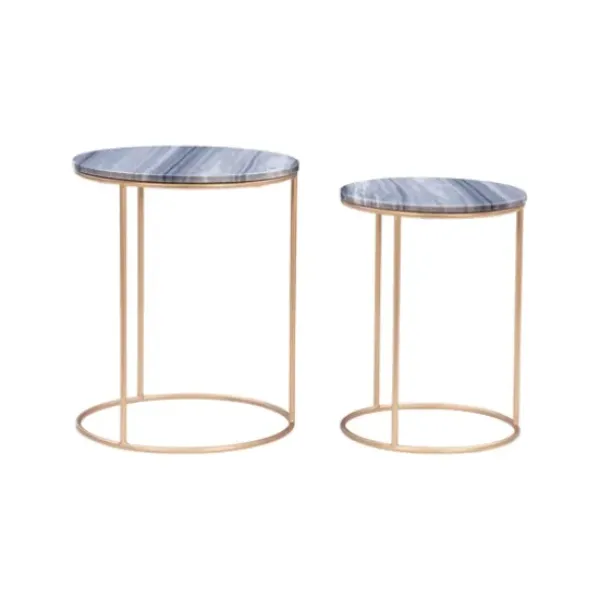 Accent & End Tables-Kirkland's Home Round Marble Nesting 2-Pc. Accent Table Set Gray