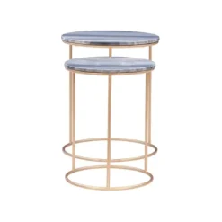 Accent & End Tables-Kirkland's Home Round Marble Nesting 2-Pc. Accent Table Set Gray