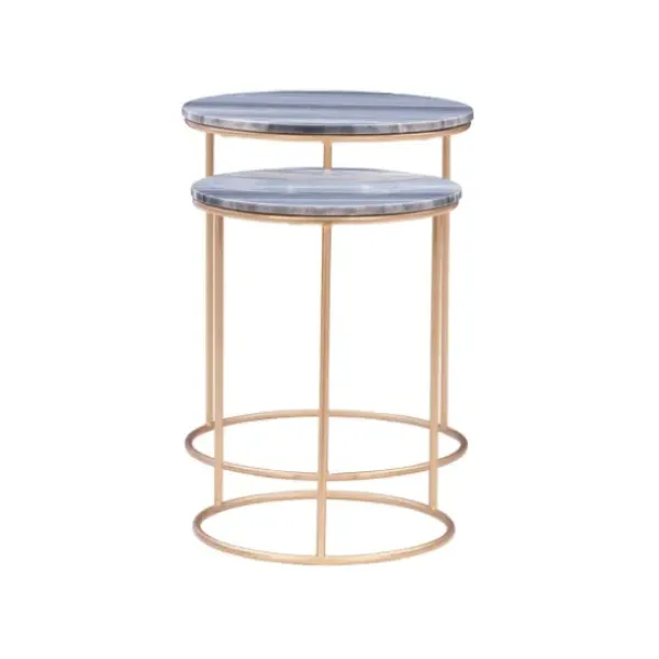 Accent & End Tables-Kirkland's Home Round Marble Nesting 2-Pc. Accent Table Set Gray