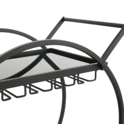 Kitchen Islands & Bar Carts-Kirkland's Home Round Metal And Glass 2-Ter Bar Cart Black