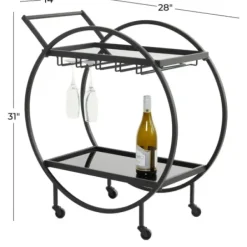 Kitchen Islands & Bar Carts-Kirkland's Home Round Metal And Glass 2-Ter Bar Cart Black