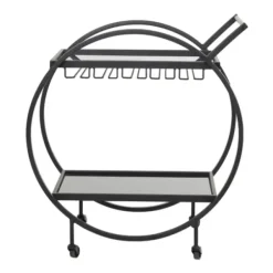 Kitchen Islands & Bar Carts-Kirkland's Home Round Metal And Glass 2-Ter Bar Cart Black