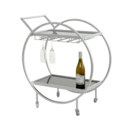 Kitchen Islands & Bar Carts-Kirkland's Home Round Metal And Glass 2-Ter Bar Cart Silver