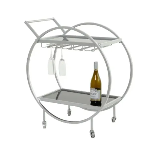 Kitchen Islands & Bar Carts-Kirkland's Home Round Metal And Glass 2-Ter Bar Cart Silver