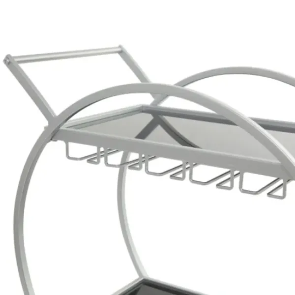 Kitchen Islands & Bar Carts-Kirkland's Home Round Metal And Glass 2-Ter Bar Cart Silver
