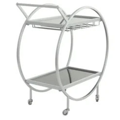Kitchen Islands & Bar Carts-Kirkland's Home Round Metal And Glass 2-Ter Bar Cart Silver