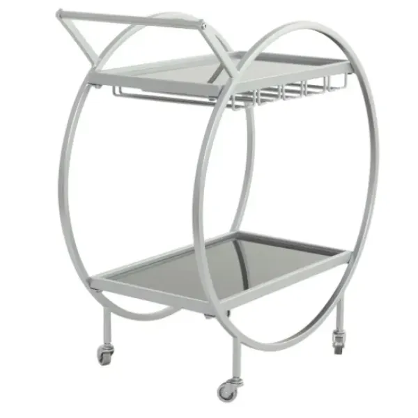 Kitchen Islands & Bar Carts-Kirkland's Home Round Metal And Glass 2-Ter Bar Cart Silver