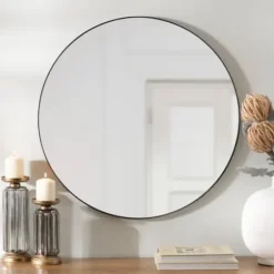 Decorative Mirrors-Kirkland's Home Round Metal Mirror, 30 In. Black