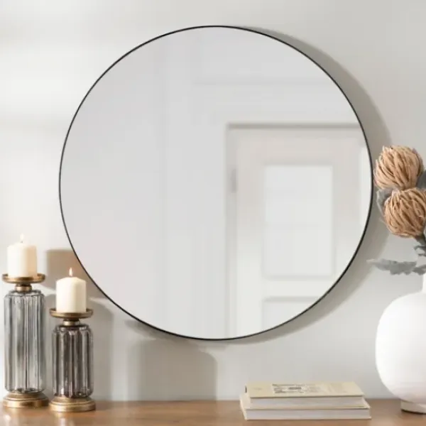 Decorative Mirrors-Kirkland's Home Round Metal Mirror, 30 In. Black