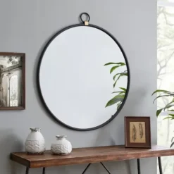 Decorative Mirrors-Kirkland's Home Round Metal Mirror With Ring Black