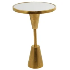 Accent & End Tables-Kirkland's Home Round Metal Mirrored Top Side Table Gold