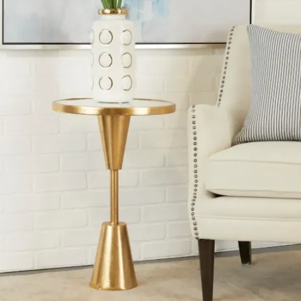 Accent & End Tables-Kirkland's Home Round Metal Mirrored Top Side Table Gold
