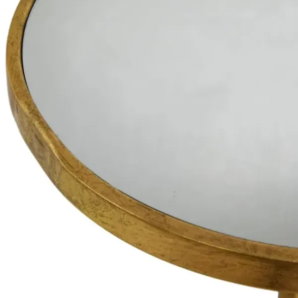 Accent & End Tables-Kirkland's Home Round Metal Mirrored Top Side Table Gold