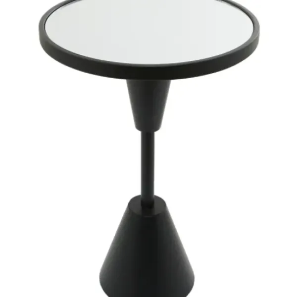 Accent & End Tables-Kirkland's Home Round Metal Mirrored Top Side Table Black