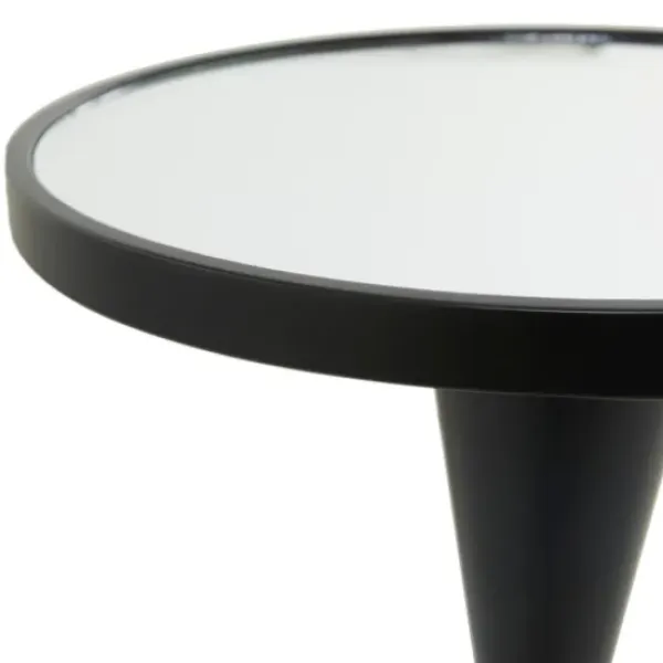 Accent & End Tables-Kirkland's Home Round Metal Mirrored Top Side Table Black