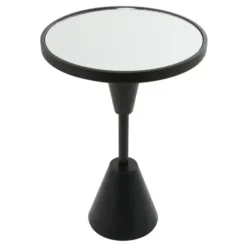 Accent & End Tables-Kirkland's Home Round Metal Mirrored Top Side Table Black