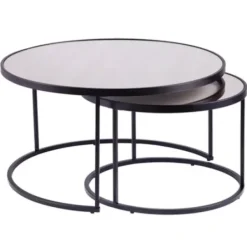 Coffee Tables-Kirkland's Home Round Mirrored Nesting Tables, Set Of 2 Black