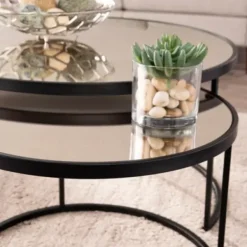 Coffee Tables-Kirkland's Home Round Mirrored Nesting Tables, Set Of 2 Black