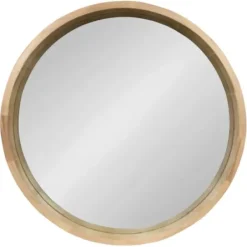 Decorative Mirrors-Kirkland's Home Round Natural Wood Hutton Mirror Tan
