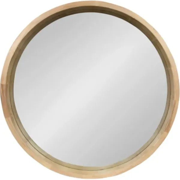 Decorative Mirrors-Kirkland's Home Round Natural Wood Hutton Mirror Tan