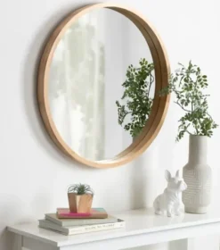 Decorative Mirrors-Kirkland's Home Round Natural Wood Hutton Mirror Tan