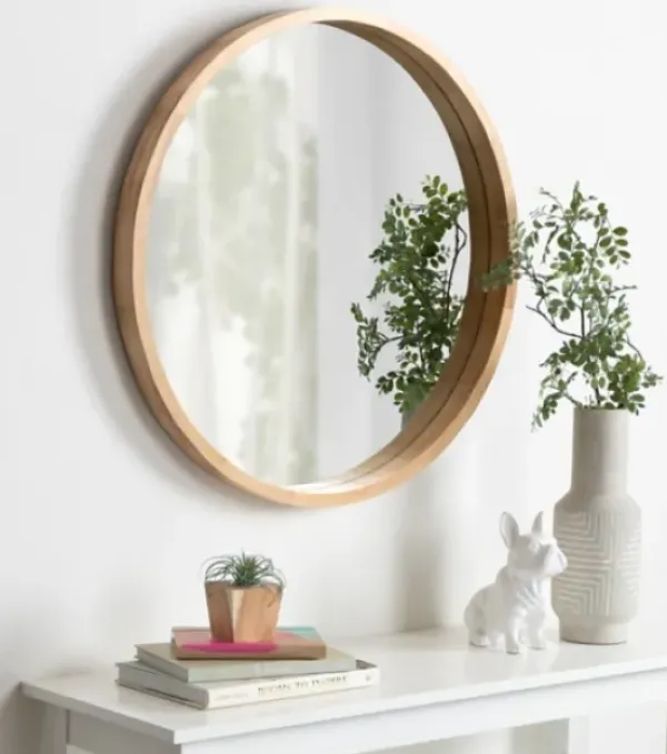 Decorative Mirrors-Kirkland's Home Round Natural Wood Hutton Mirror Tan