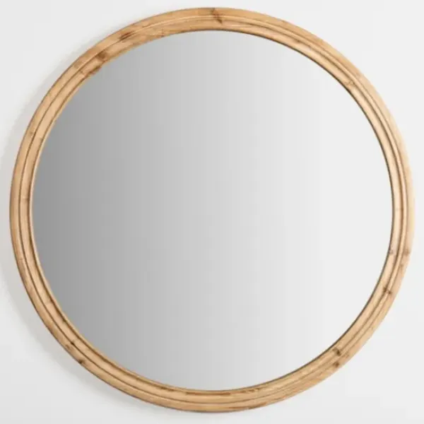 Decorative Mirrors-Kirkland's Home Round Natural Wood Ridged Mirror