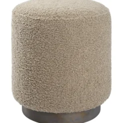 Benches & Ottomans-Kirkland's Home Round Oatmeal Boucle Ottoman Tan