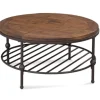 Coffee Tables-Kirkland's Home Round Pine Wood Top And Metal Base Coffee Table Brown