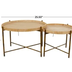 Coffee Tables-Kirkland's Home Round Rattan 2-Pc. Nesting Coffee Table Set Brown
