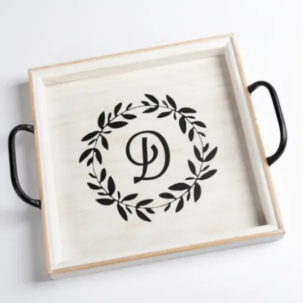Decorative Trays-Kirkland's Home Round Rustic Metal Handle Wooden Tray Brown/Black